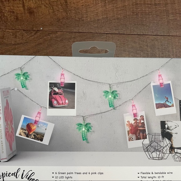 NWT sets of LED palm tree string light sets 2 total green pink indoor outdoor - Picture 6 of 8